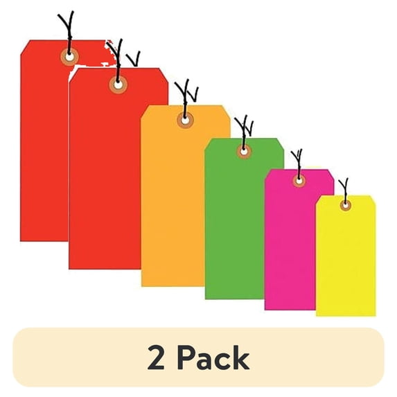 (2 pack) Box Partners Shipping Tags Pre-Strung 13 Pt. 5 1/4" x 2 5/8" Fluorescent Pink 1000/Case G12062E