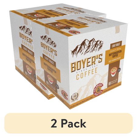 (2 pack) Boyer's Coffee Butterscotch Toffee Light Roast Keurig Coffee Pods, 18 Ct