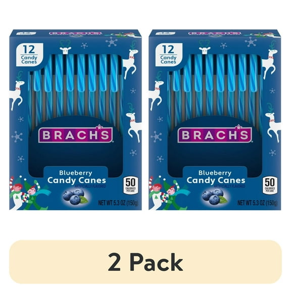 (2 pack) Brach's Blueberry Candy Canes, Holiday Christmas Candies, Christmas Candy Ornaments, 5.3 oz Box, 12 Count