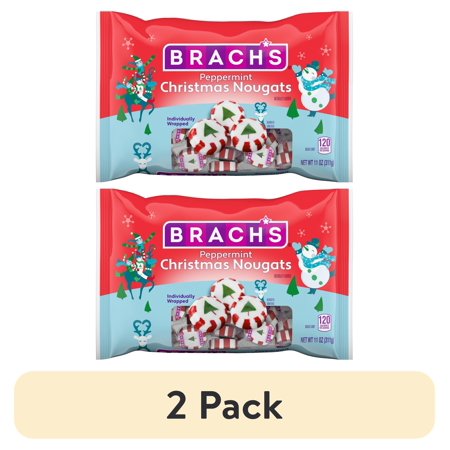 (2 pack) Brach's Peppermint Christmas Nougats, Individually Wrapped Mixed Flavor, Christmas Candy, 11 oz