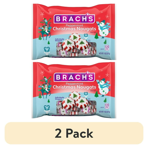 (2 pack) Brach's Peppermint Christmas Nougats, Individually Wrapped Mixed Flavor, Christmas Candy, 11 oz
