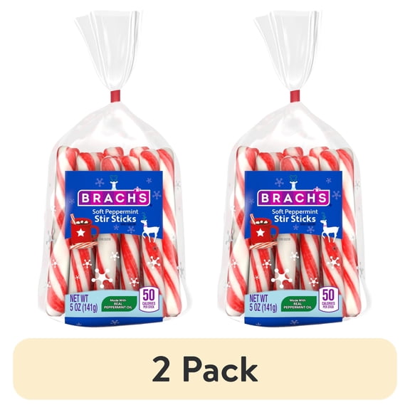 (2 pack) Brach's Holiday Soft Peppermint Stir Sticks Bag, Christmas Candy, Hot Chocolate Stir Sticks, 5oz