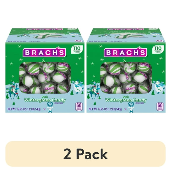 (2 pack) Brach's Holiday Soft Wintergreen Candy Tube, Individually Wrapped Mints, 19oz, 110 Pieces
