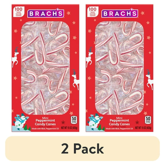 (2 pack) Brach's Mini Peppermint Holiday Candy Canes, Christmas Candy, 100ct Box