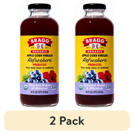 (2 pack) Bragg Apple Cider Vinegar Drink Organic Concord Grape Acai, 16 Oz
