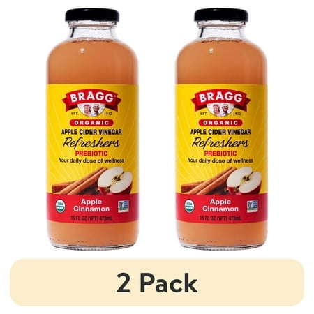 (2 pack) Bragg Organic Apple Cider Vinegar Refresher, Apple Cinnamon, 16 fl oz