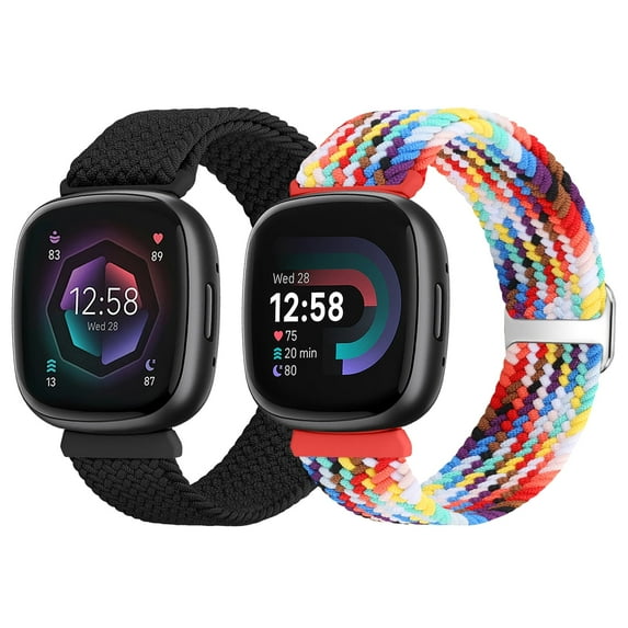 2 pack Braided Bands Compatible with Fitbit Versa 4/Versa 3/Fitbit Sense/Sense 2, Adjustable Nylon Replacement Wristband for Women Men