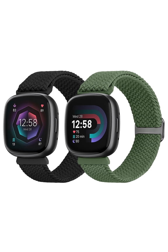 2 pack Braided Bands Compatible with Fitbit Versa 4/Versa 3/Fitbit Sense/Sense 2, Adjustable Nylon Replacement Wristband for Women Men