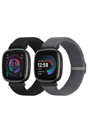 2 pack Braided Bands Compatible with Fitbit Versa 4/Versa 3/Fitbit Sense/Sense 2, Adjustable Nylon Replacement Wristband for Women Men