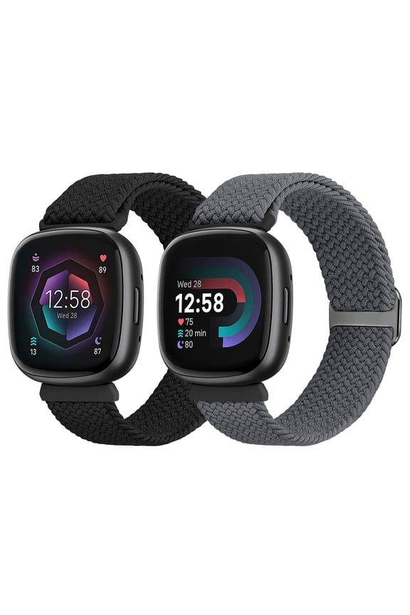 2 pack Braided Bands Compatible with Fitbit Versa 4/Versa 3/Fitbit Sense/Sense 2, Adjustable Nylon Replacement Wristband for Women Men