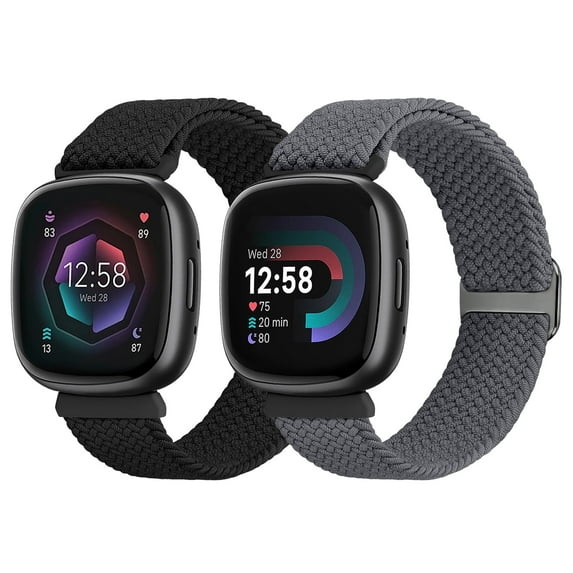 2 pack Braided Bands Compatible with Fitbit Versa 4/Versa 3/Fitbit Sense/Sense 2, Adjustable Nylon Replacement Wristband for Women Men