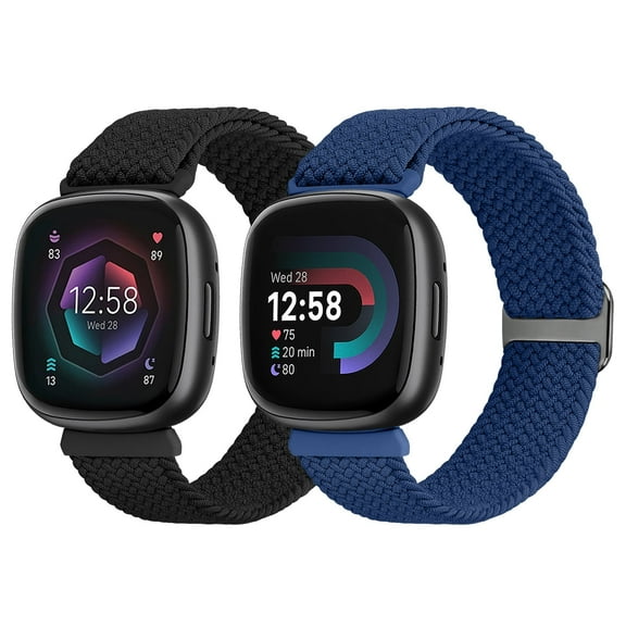 2 pack Braided Bands Compatible with Fitbit Versa 4/Versa 3/Fitbit Sense/Sense 2, Adjustable Nylon Replacement Wristband for Women Men