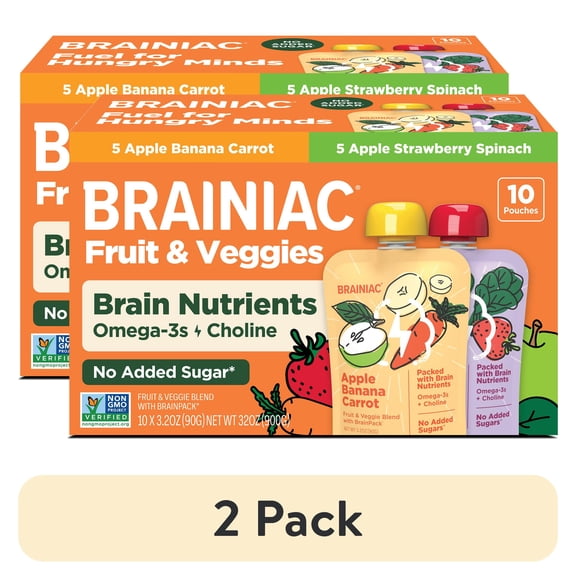 (2 pack) Brainiac Brain Squeezers 10ct Fruit & Veggies Variety Pack Applesauce