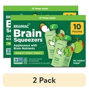 (2 pack) Brainiac Brain Squeezers Applesauce with Omega-3s, Apple, No Sugar Added, 3.2 oz, 10 Ct