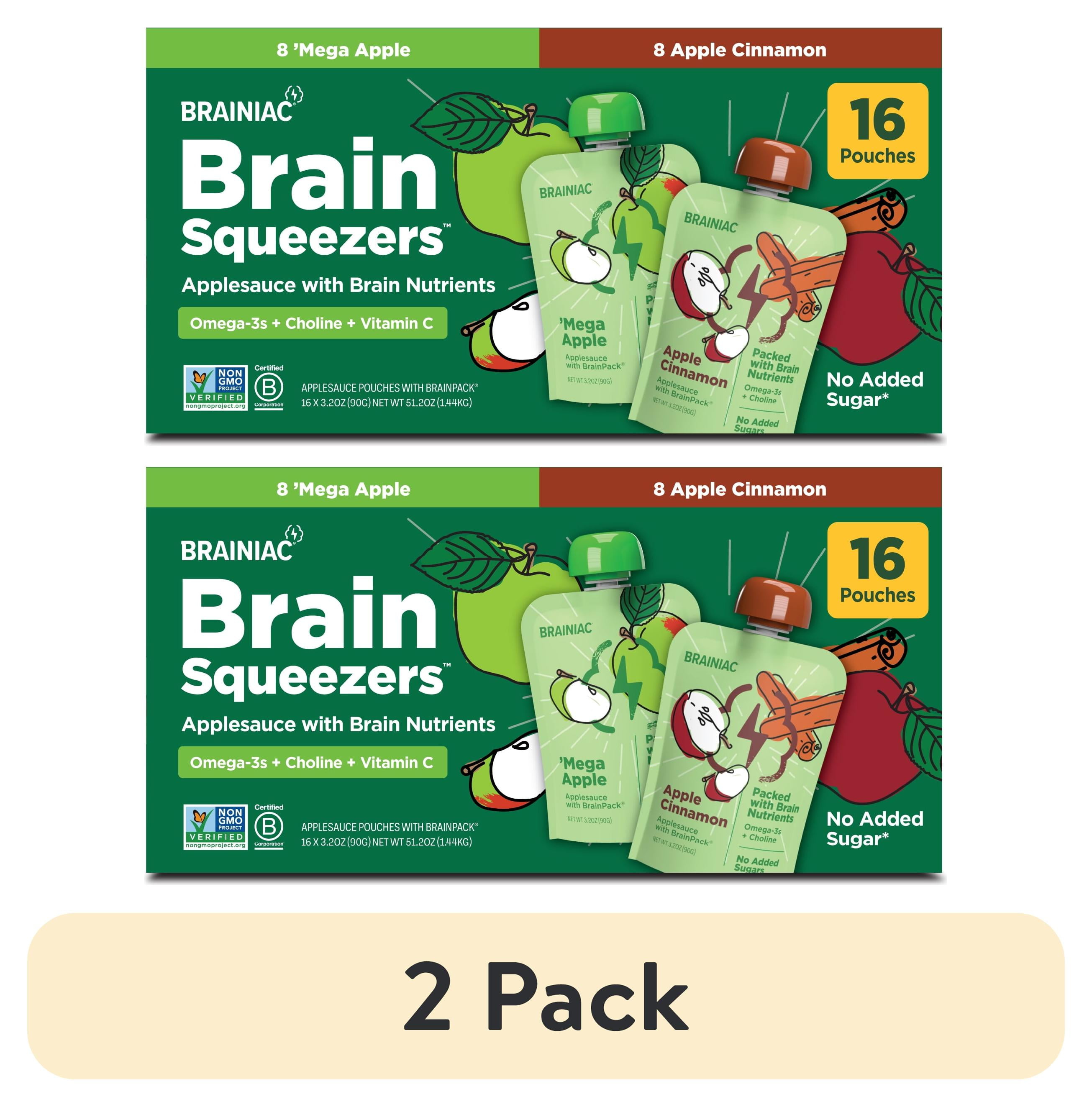 (2 pack) Brainiac Brain Squeezers 16ct APL, CIN Variety Pack Applesauce