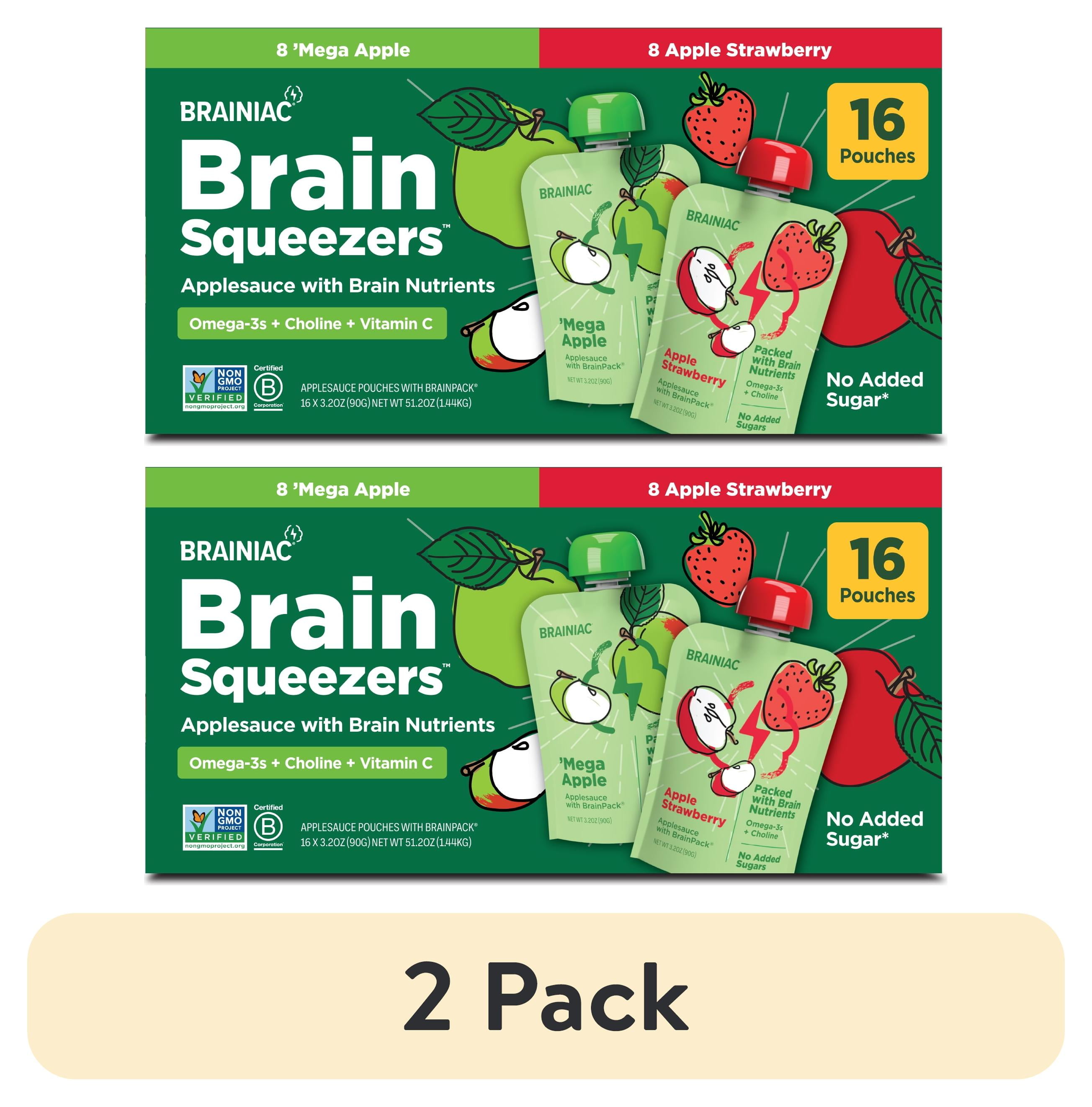 (2 pack) Brainiac Brain Squeezers 16ct APL, STRAW Variety Pack Applesauce