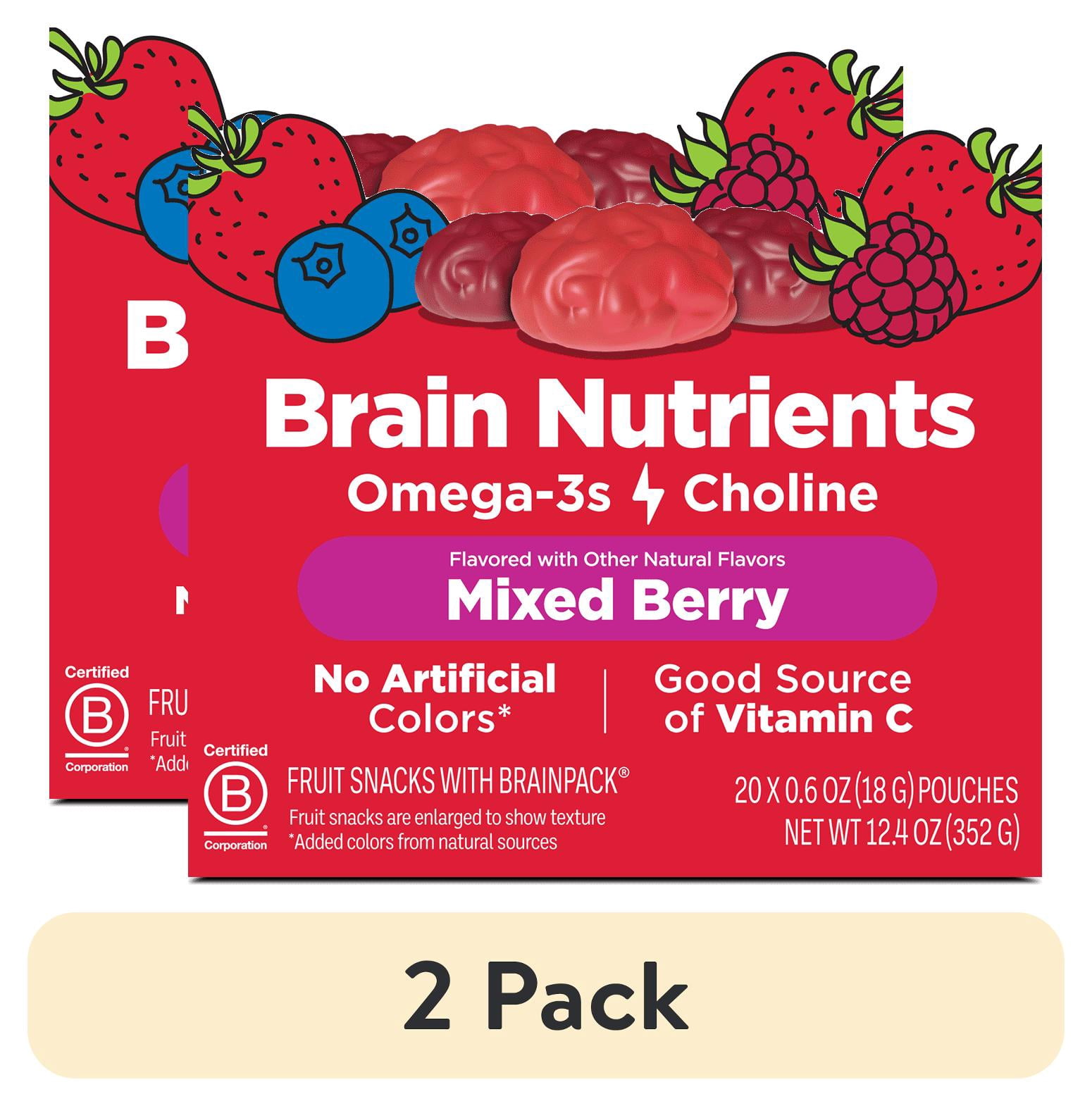 (2 pack) Brainiac Fruit Snacks with BrainPack, Mixed Berry Flavor, 20 Count
