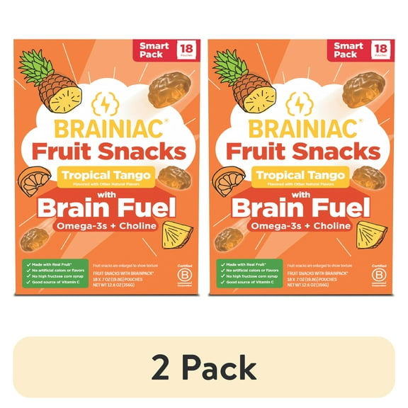 (2 pack) Brainiac Fruit Snacks with BrainPack, Tropical Flavor, 18ct