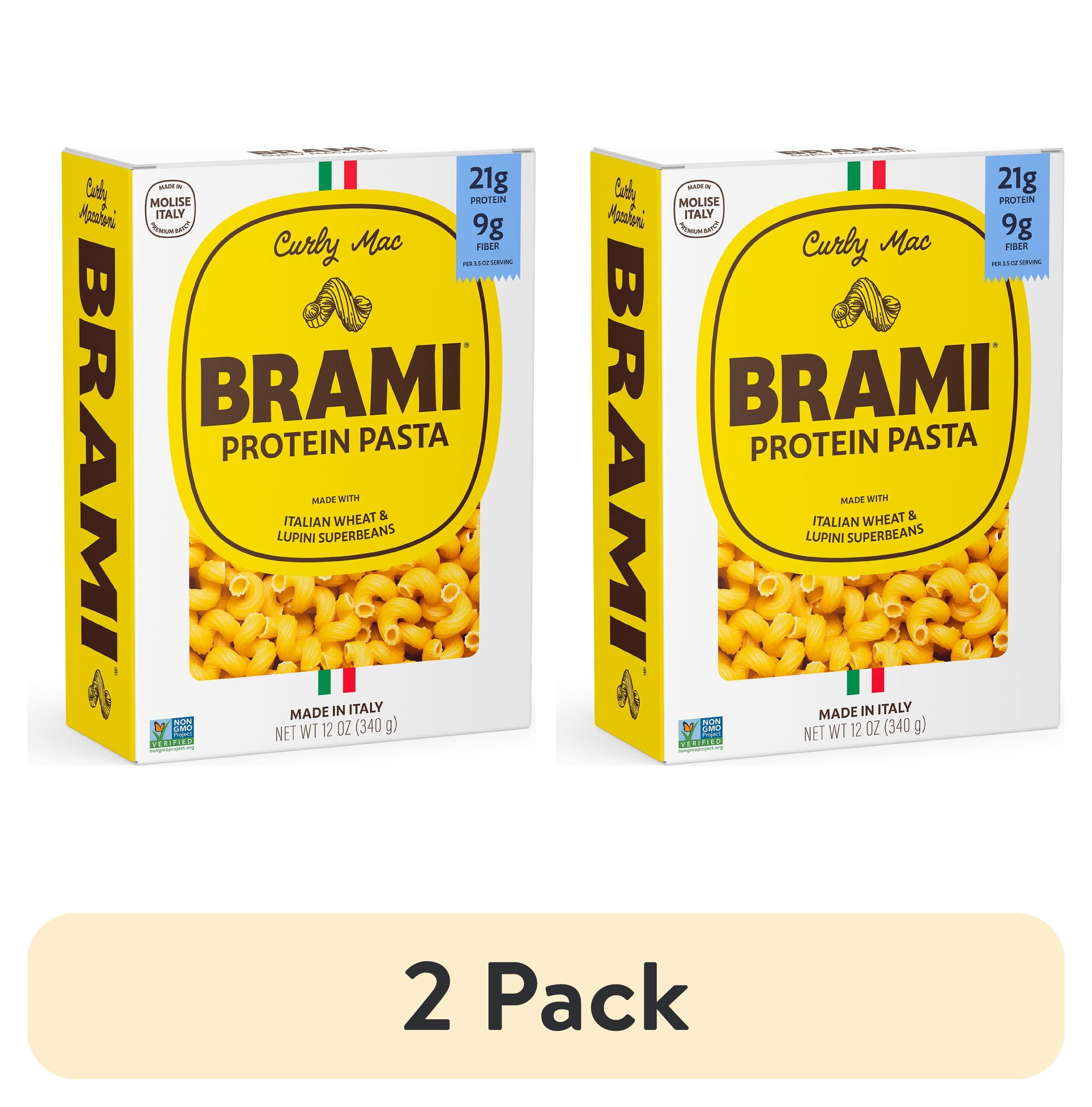 (2 pack) Brami Curly Mac High Protein Pasta, 21g Protein, High Fiber, Shelf-Stable Noodles, 12 oz Box