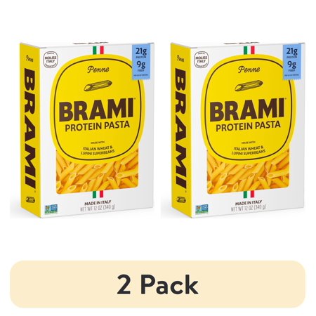 (2 pack) Brami Penne High Protein Pasta, Made in Italy, 21g Protein, High Fiber, Durum Wheat Plus Lupini Beans, Bronze Cut Shelf-Stable Noodles, 12 oz Box