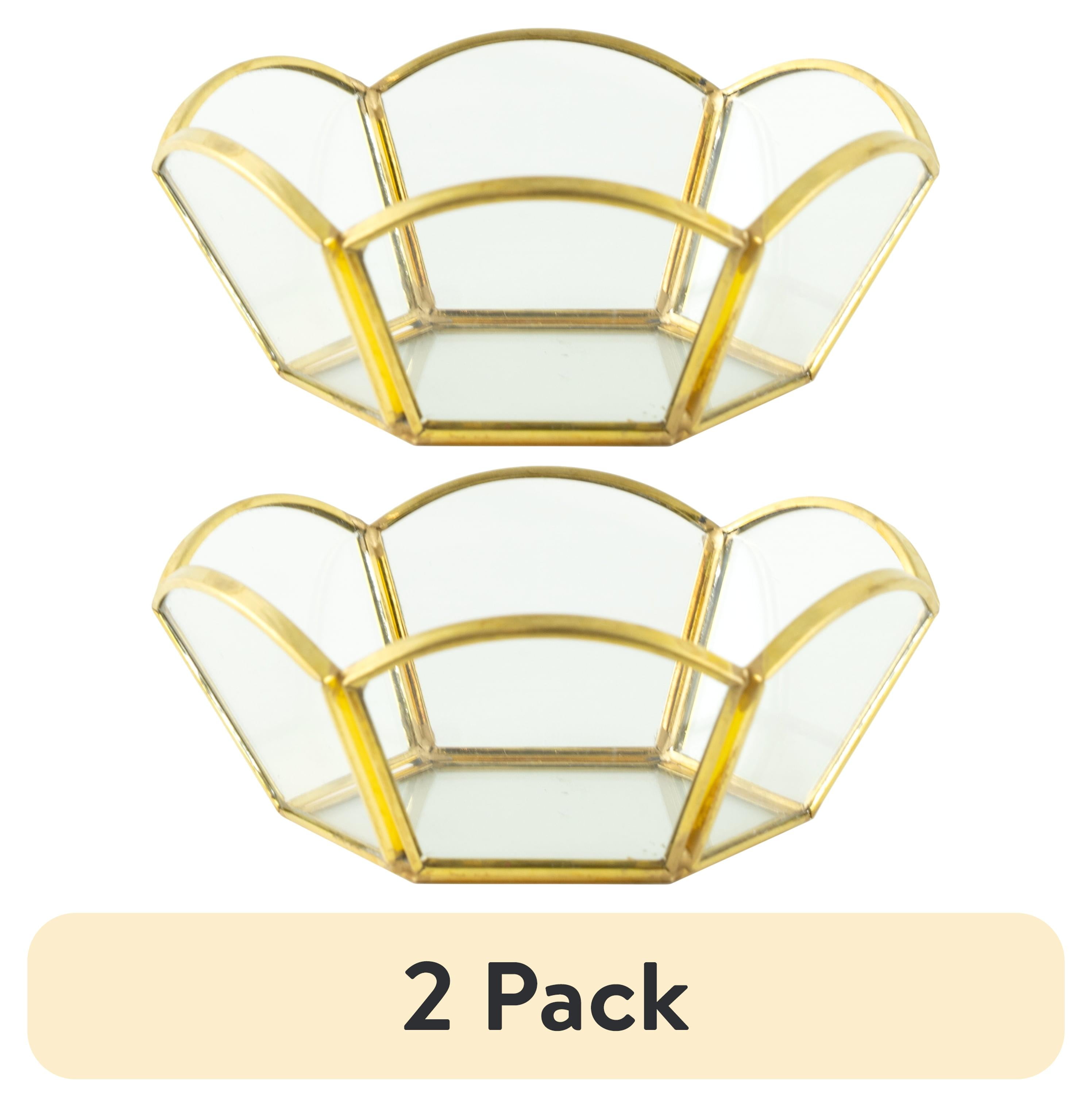 (2 pack) Home Decor Collection Brass and Glass Gold 4.4" Tabletop Trinket Tray with Decorative Petals