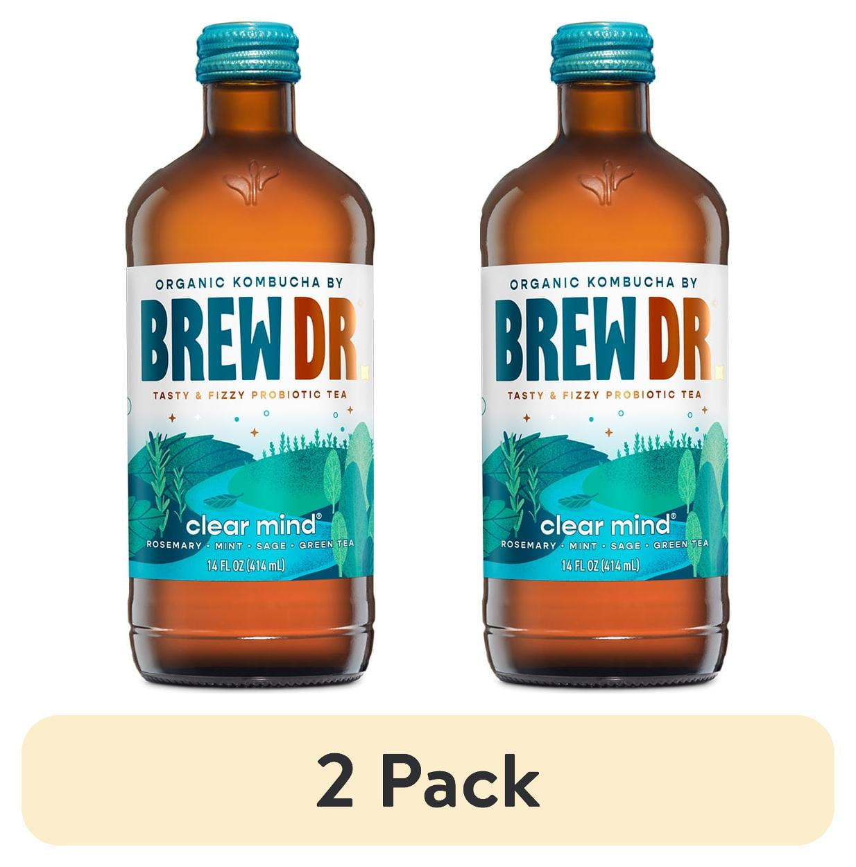(2 pack) Brew Dr. Kombucha, Clear Mind - Organic Kombucha - 14 oz bottle