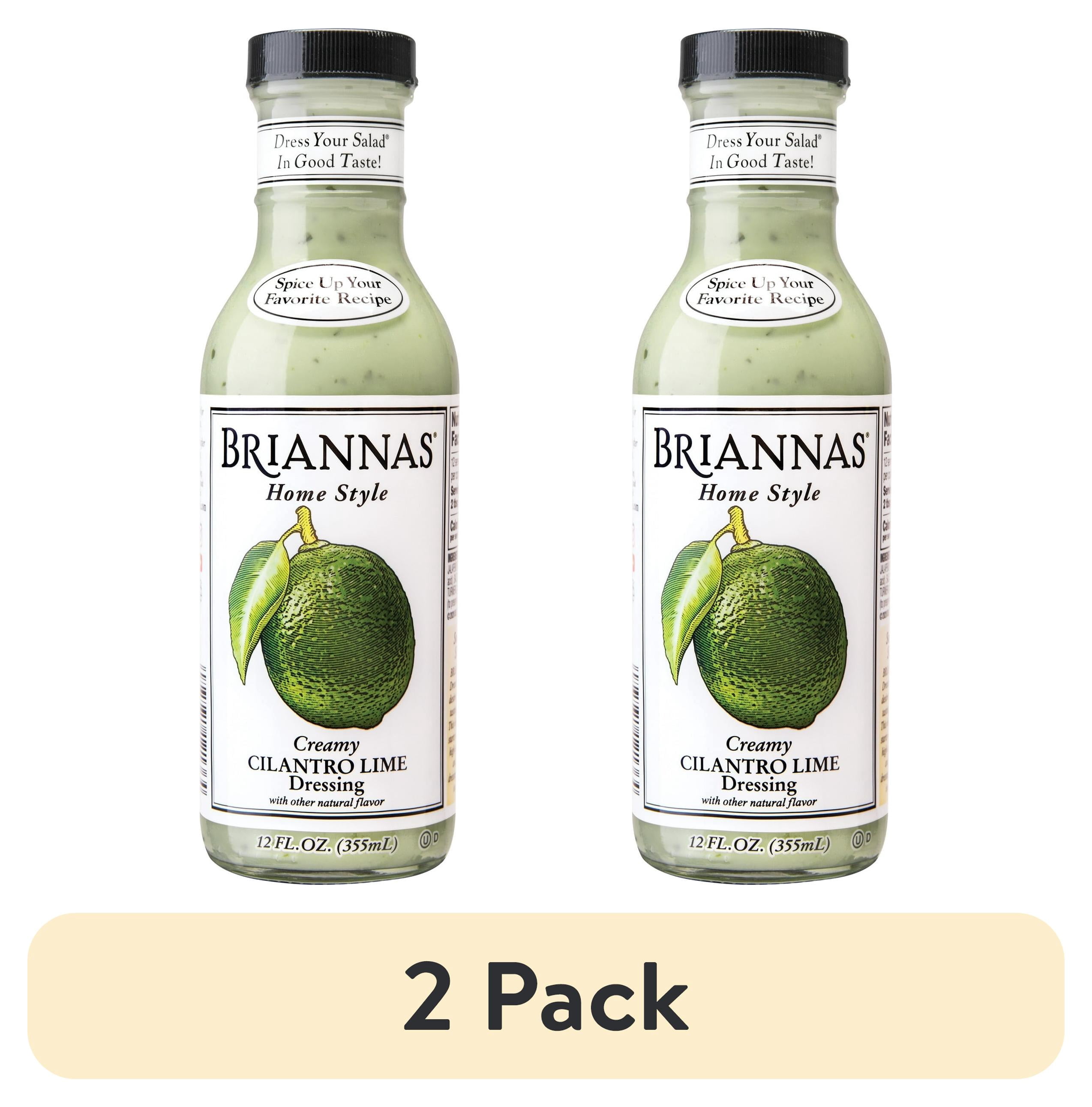 (2 pack) Briannas Home Style Creamy Cilantro Lime Salad Dressing, Liquid Dressing, 12 fl oz Bottle