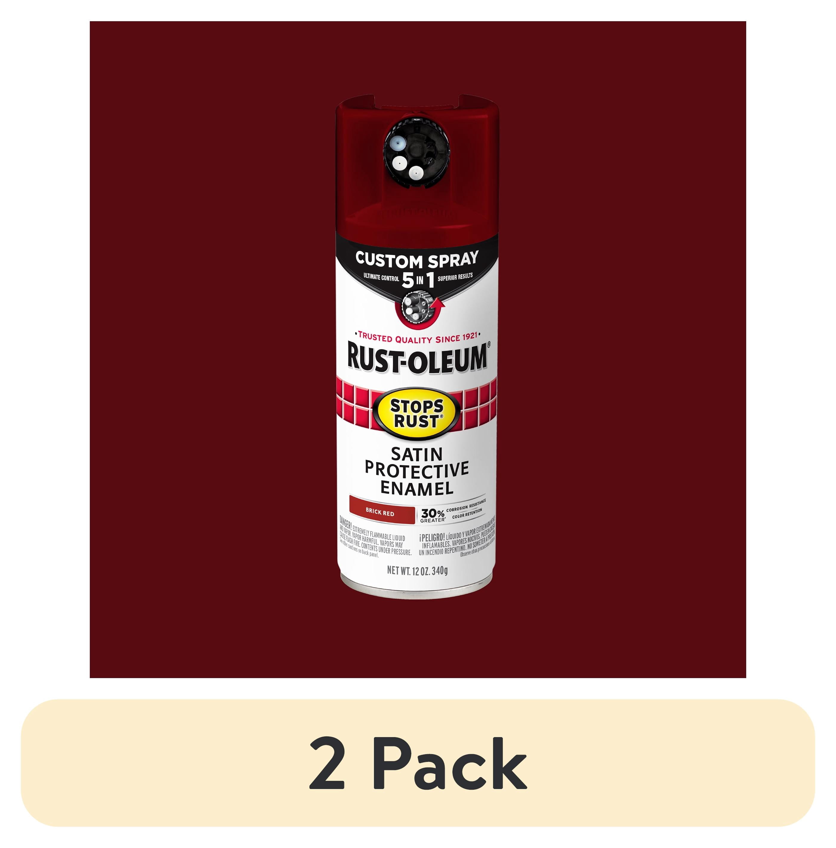 (2 pack) Brick Red, Rust-Oleum Stops Rust Custom Sprays 5 in 1 Satin Spray Paint-385008, 12 oz