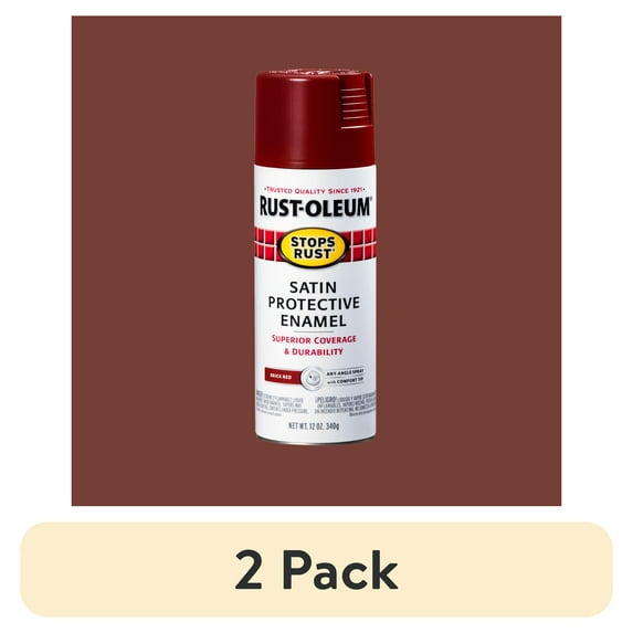 (2 pack) Brick Red, Rust-Oleum Stops Rust Protective Enamel Satin Spray Paint-371671, 12 oz