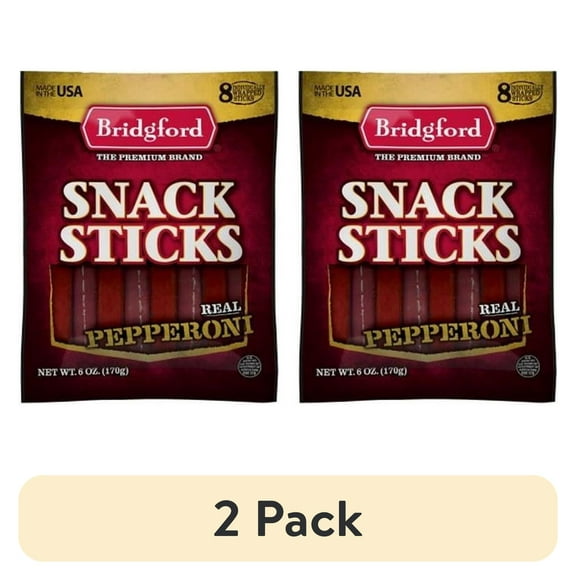 (2 pack) Bridgford Real Pepperoni Snack Sticks, 6 oz (8 Count Multipack)  Premium Brand, Resealable Bag