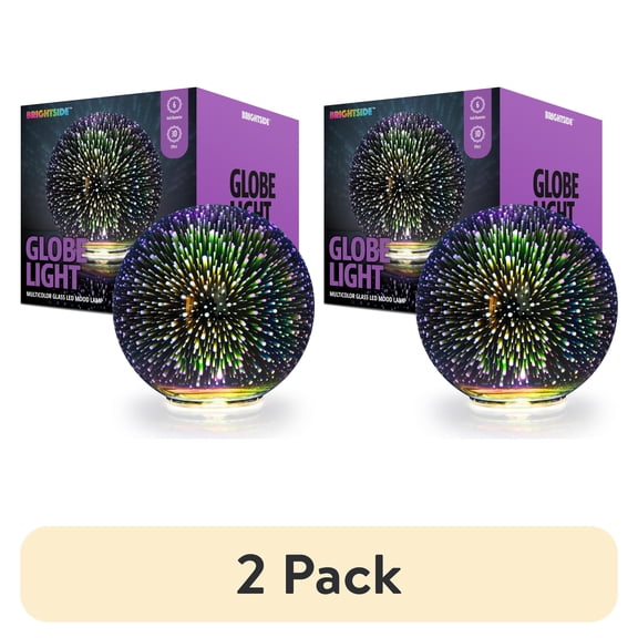 (2 pack) BrightSide 6 inch Plasma Globe LED Light, Multicolor Glass LED Mood Lamp, Battery Powered