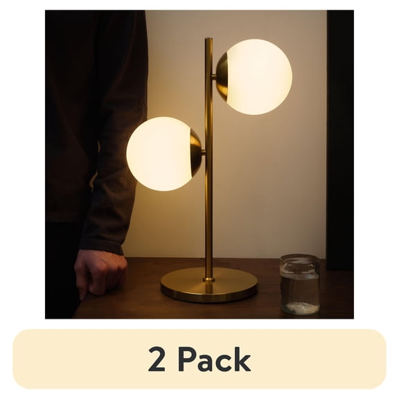 (2 pack) Brightech Sphere 20" Mid-Century Modern Integrated LED Desk Table Lamp with Built-In 3-Way Dimmer - Brass