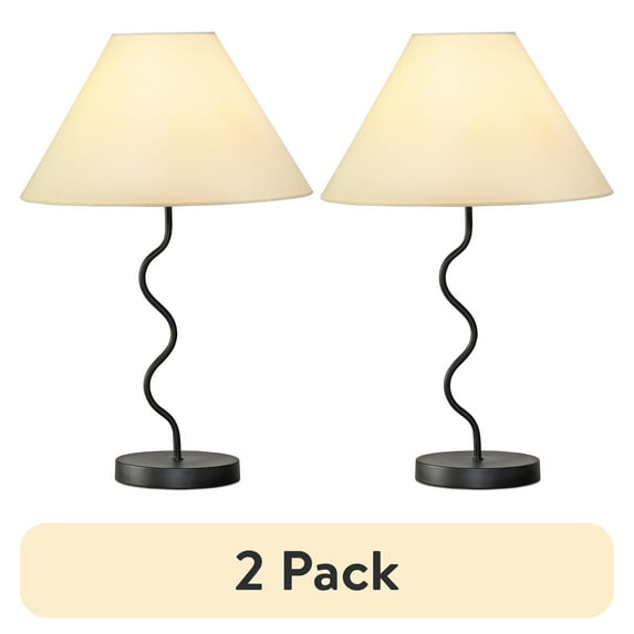 (2 pack) Brightech Squiggle 22" LED Table Lamp with Twisting Base and Ivory Empire Shade - Black