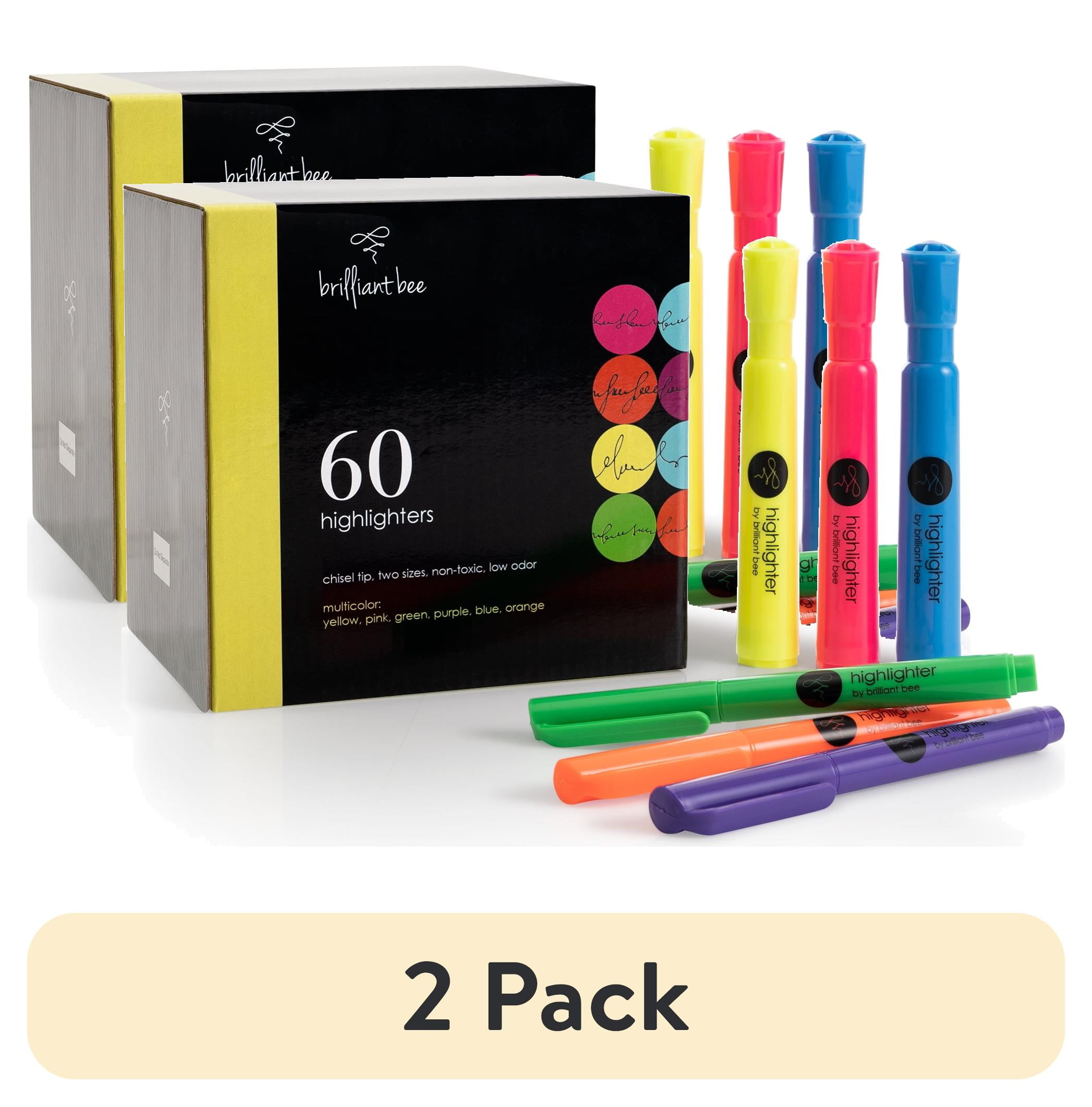 (2 pack) Brilliant Bee - 60 Highlighters - Low Odor, Chisel Tip - 2 Sizes, 6 Colors