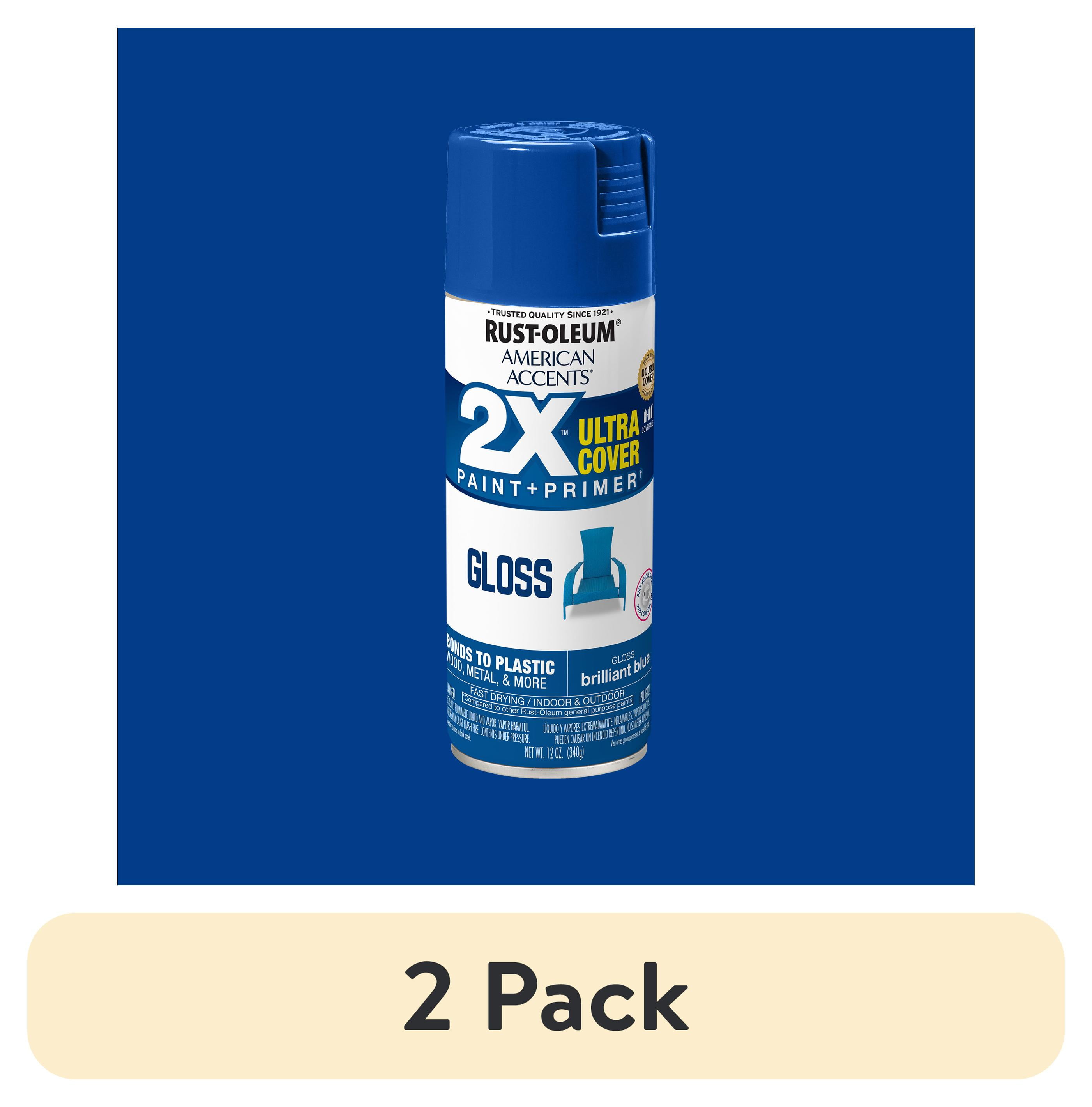 (2 pack) Brilliant Blue, Rust-Oleum American Accents 2X Ultra Cover Gloss Spray Paint-327892, 12 oz