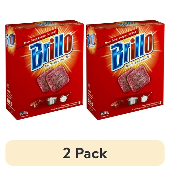 (2 pack) Brillo Steel Wool Soap Pads, 2.5 x 3, Gray/Pink, 18 Pads/Box