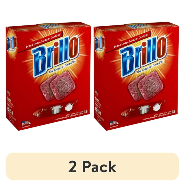 Soap Box Graphics (2 pack) Brillo Steel Wool Soap Pads, 2.5 x 3, Gray/Pink, 18 Pads/Box ...