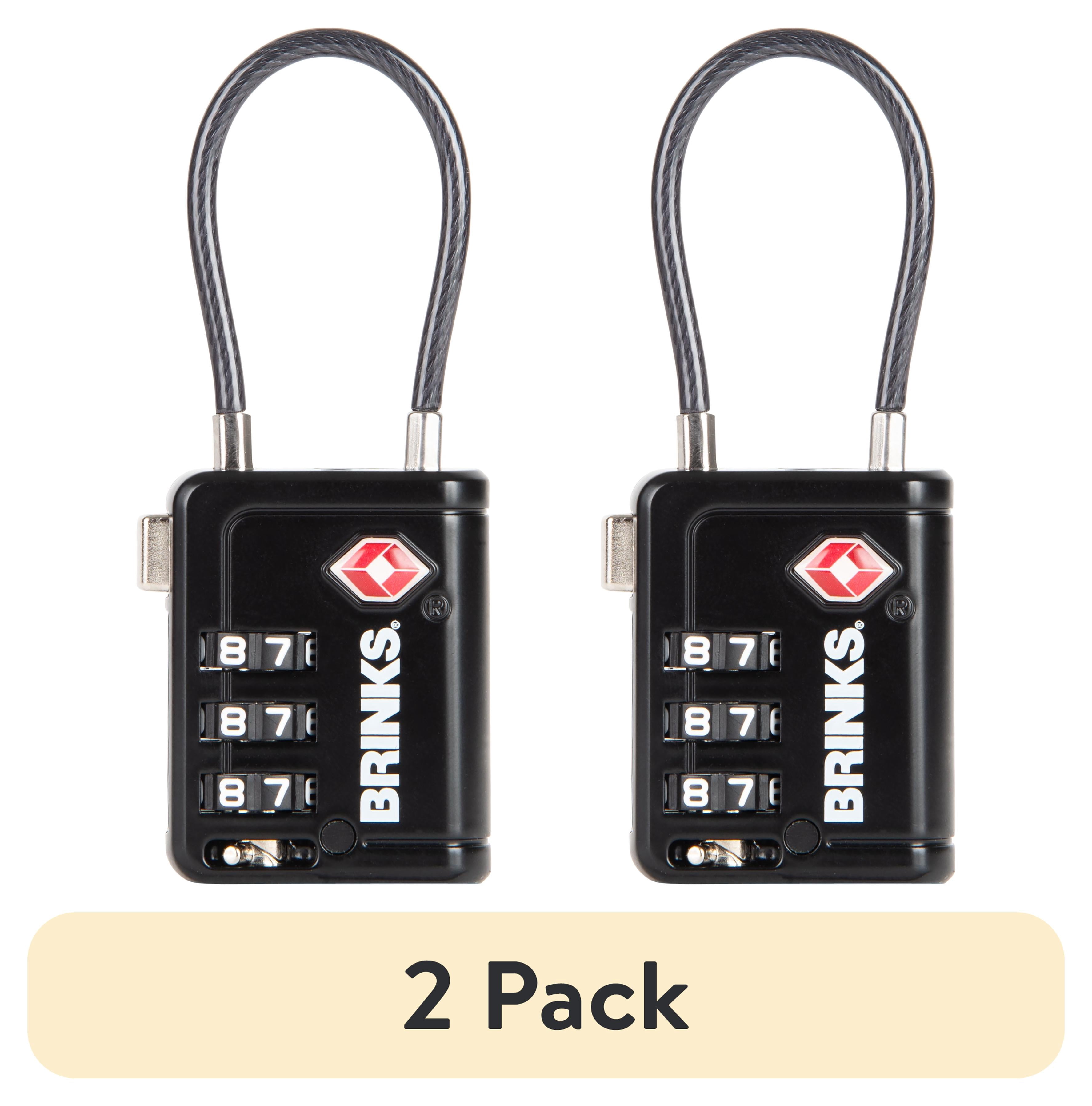 (2 pack) Brinks 34mm TSA Indicator Combination Padlock with Steel Cable Shackle, Black