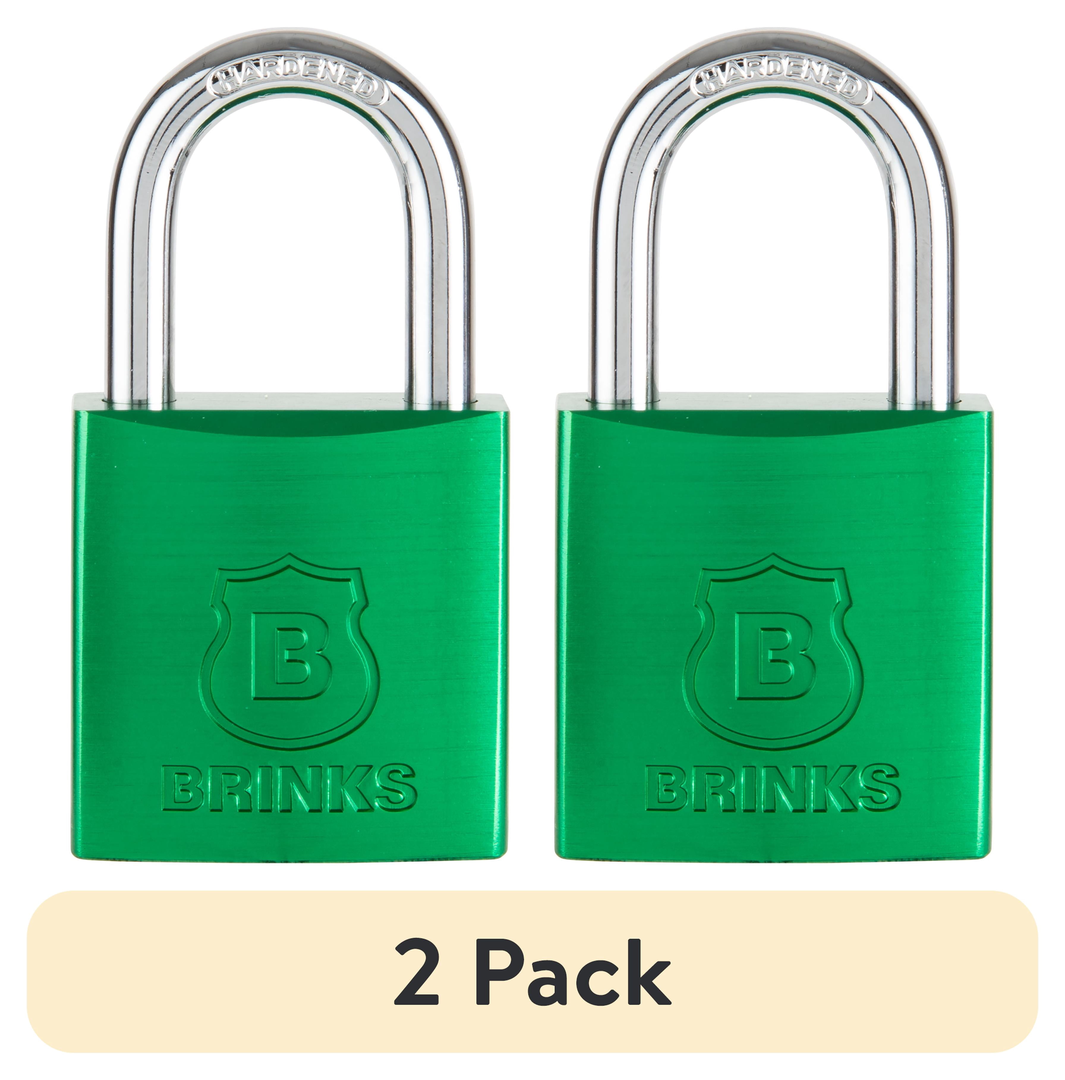 (2 pack) Brinks 38mm Green Anodized Aluminum Solid Body Padlock with 1in Shackle