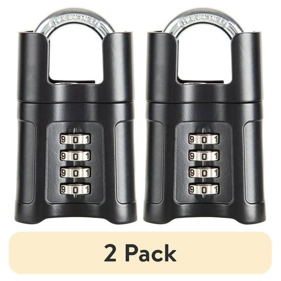 (2 pack) Brinks 57mm 4-Digit Resettable Steel Combination Padlock with 1in Shackle and Shrouded Guard