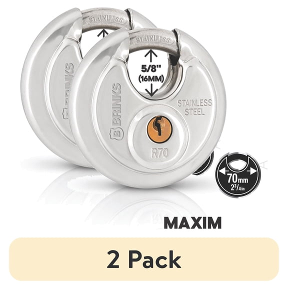 (2 pack) Brinks Commercial Stainless Steel 70mm Keyed Discus Padlock with 5/8in Shackle