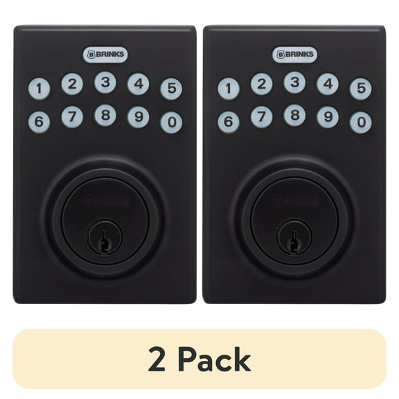 (2 pack) Brinks Electronic Keypad Single Cylinder Deadbolt Lock, Matte Black Finish