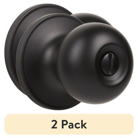 (2 pack) Brinks Interior Locking Privacy Classic Ball Style Doorknob, Matte Black Finish