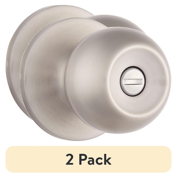 (2 pack) Brinks Interior Locking Privacy Classic Ball Style Doorknob, Satin Nickel Finish