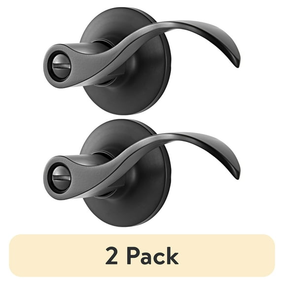 (2 pack) Brinks Interior Locking/Privacy Modern Wave Style Lever Doorknob, Matte Black Finish