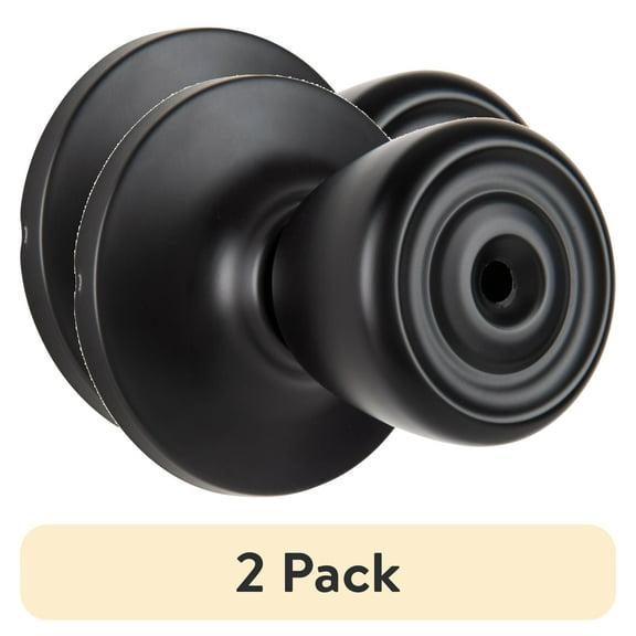 (2 pack) Brinks Interior Locking Privacy Tulip Style Doorknob, Matte Black Finish