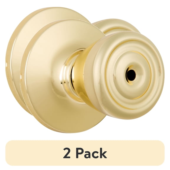 (2 pack) Brinks Interior Locking Privacy Tulip Style Doorknob, Polished Brass Finish