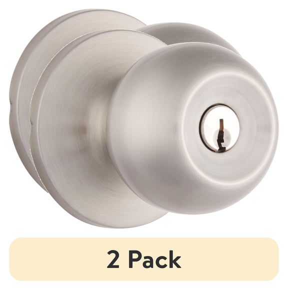 (2 pack) Brinks Keyed Entry Classic Ball Style Doorknob, Satin Nickel Finish