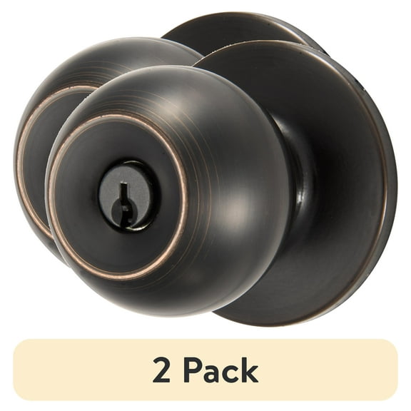 (2 pack) Brinks Keyed Entry Classic Ball Style Doorknob, Tuscan Bronze Finish