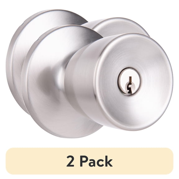 (2 pack) Brinks Keyed Entry Classic Bell Style Doorknob, Satin Nickel Finish